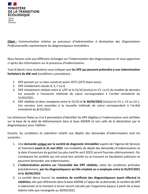 Réédition DPE - indemnisation